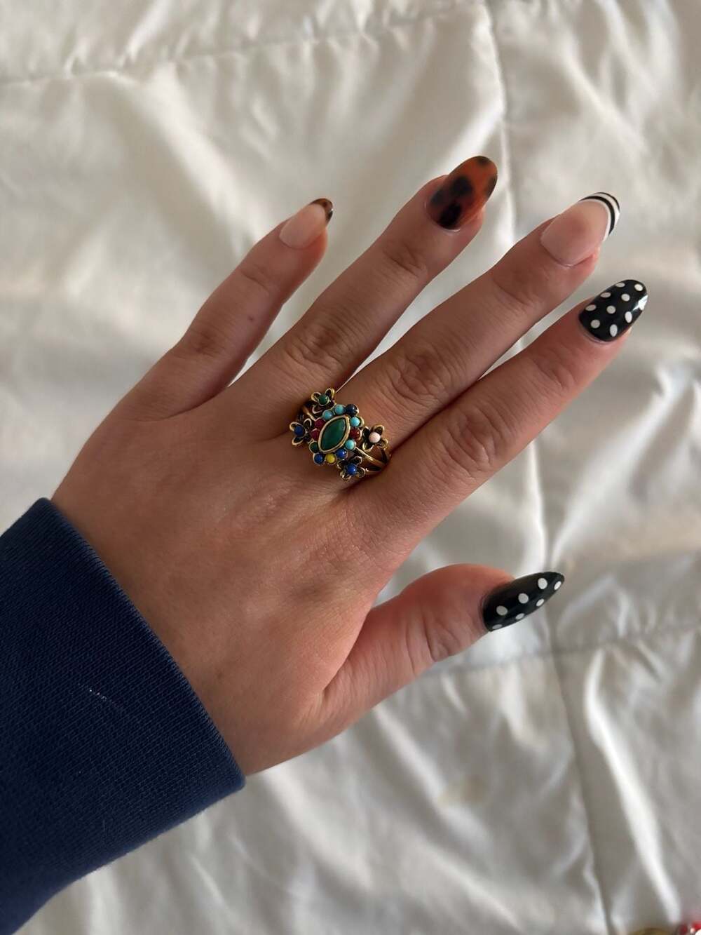 Vintage Bohemian Multi-Color Stone Gold Tone Statement Ring